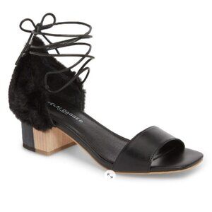 Kelsi Dagger Sam Leather Faux Fur Block Heel Sandal Black Size 7